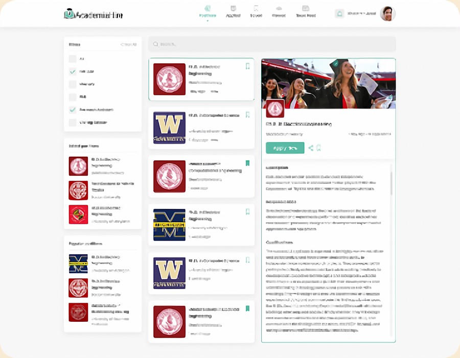 AcademiaHire positions page with filters, position list and details